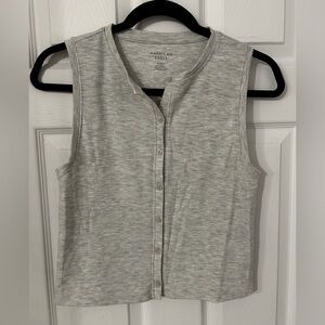 American Eagle Outfitters Light Gray Button Down Sleeveless Top